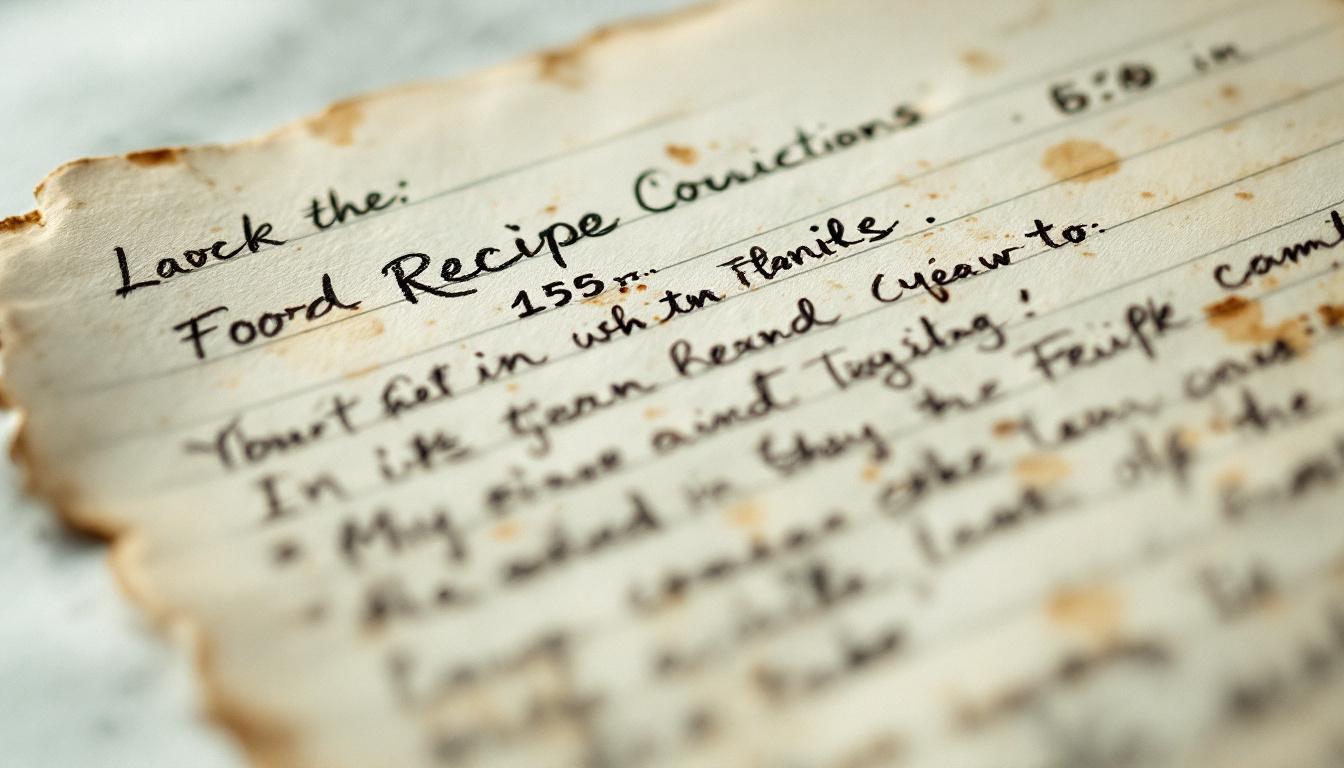 A handwritten recipe card on a wooden table